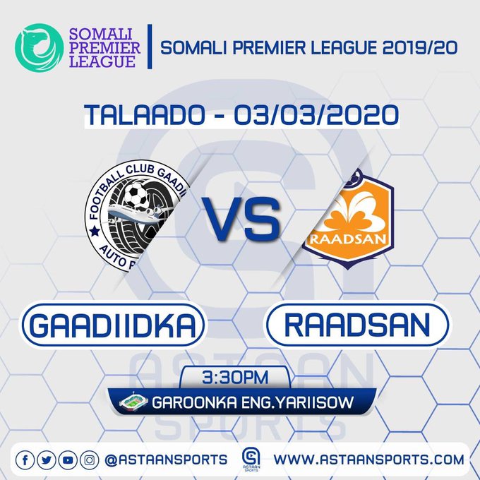 ShacbaanMedia's tweet photo. Kulanka Maanta ee Somali Premier League 2019/2020.
#SPL #astaansports https://t.co/jQQV5DmDBn