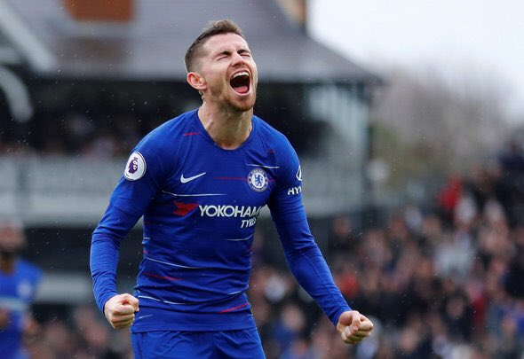 chriswrightzz's tweet photo. CHELSEA REWIND: On this day in 2019, Jorginho celebrates his classy goal at Fulham. #Passion 👏 https://t.co/O6zaHZPur3