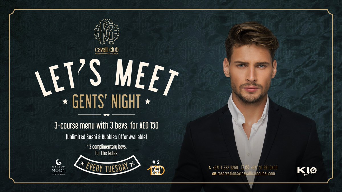 BELLISIMA - Every Tuesday

✨Fine Dining Cuisine 
🍣🥂Unlimited Sushi&amp;Bubbles AED 199 
👔Gents 3-Course Menu with 3 Drinks AED 150
💃🏻🕺🏻Best clubbing experience in town
🎭Continue the party at Anonymous Lounge till 6 am 

Are you in?
Book your Table Now 
📲800-CAVALLI