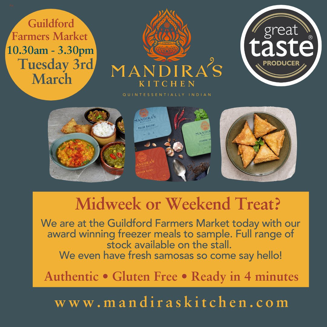 MandirasKitchen's tweet photo. Come say hello - we are under the big clock on the High Street.
#guildfordfarmersmarket # localfood #glutenfree #indianfreezermeals #greattasteproducer #vegan #local #surreyhills #samosas #surreycookbook #cookerylessons #fresh #realindianfood #homemade https://t.co/S1oc4Kc8c0
