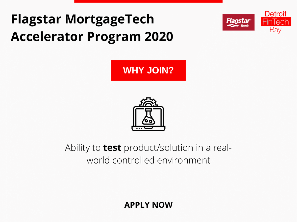 detroitfintech_'s tweet photo. Get the chance to test your innovative solutions and products in a real-world controlled environment!

Apply Now:
https://t.co/jDDgcPOMiw

#BayArea #MortgageTech #Tech

@flagstar
 
@FinTechCo

@siliconfintech_ https://t.co/SshKq3l0zf