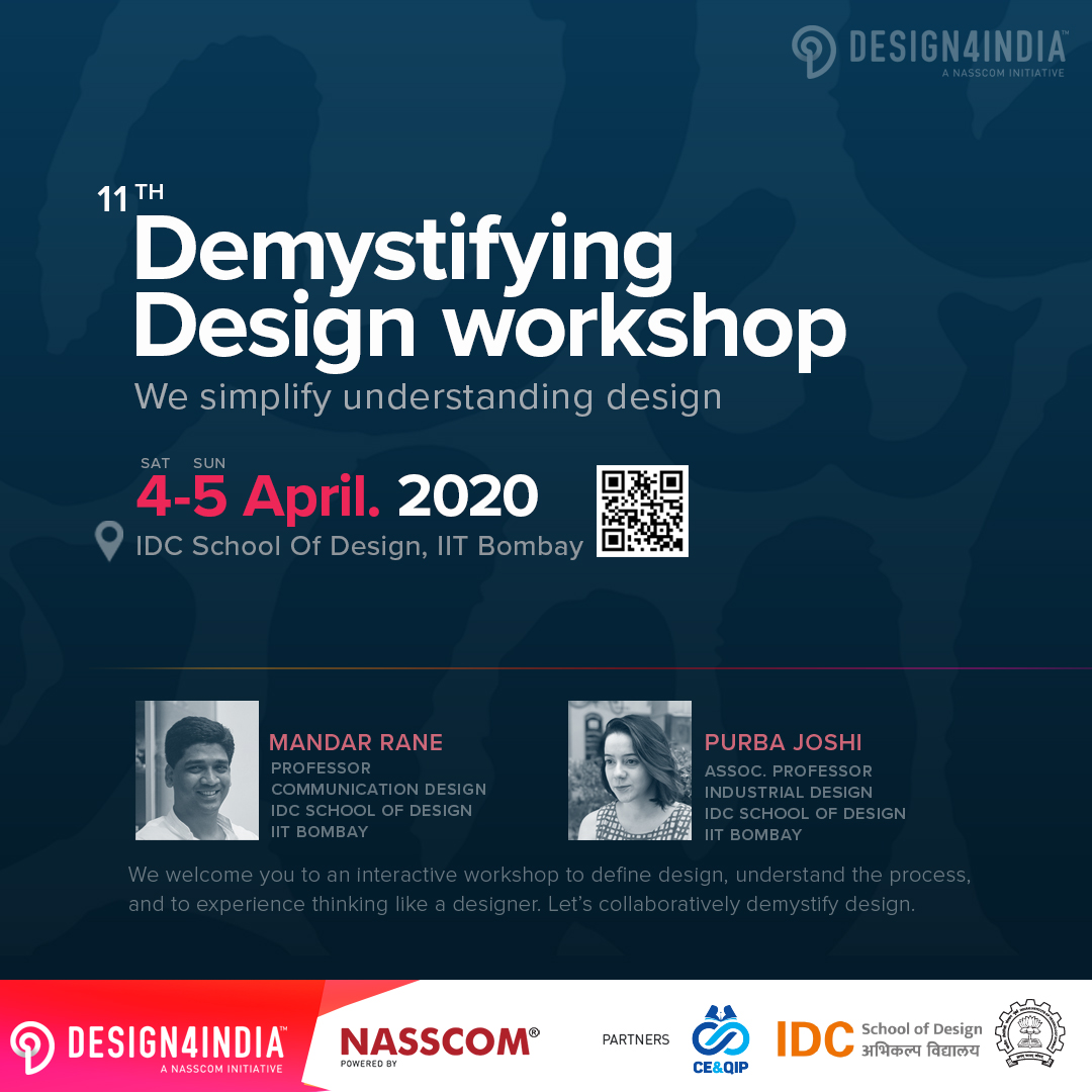 Two days workshop by IDC, IIT Bombayon for Designers and professionals from various fields who wish the gain insights into the holistic meaning of the word design from 4-5 April 2020!

Grab your passes now: bit.ly/2TiuMqU
*limited seats available