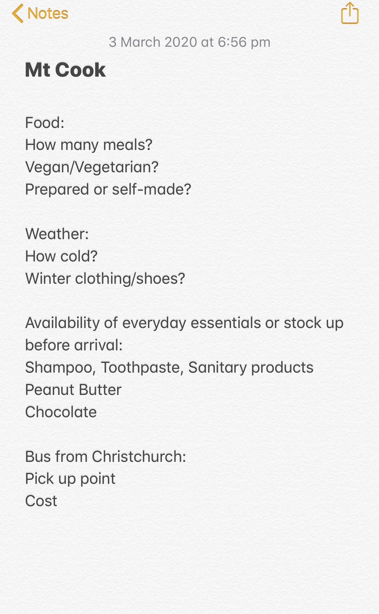 lettersfromcaro's tweet photo. Starting a new job in Mt Cook in two weeks and this is my list of things I need to know before arrival as ot is a very remote place 🍫🥜 #Priorities though 
What would you take?

 #NewZealand #remoteworking #peanutbutter #chocolat #foodie https://t.co/7Yvkdr2vHJ