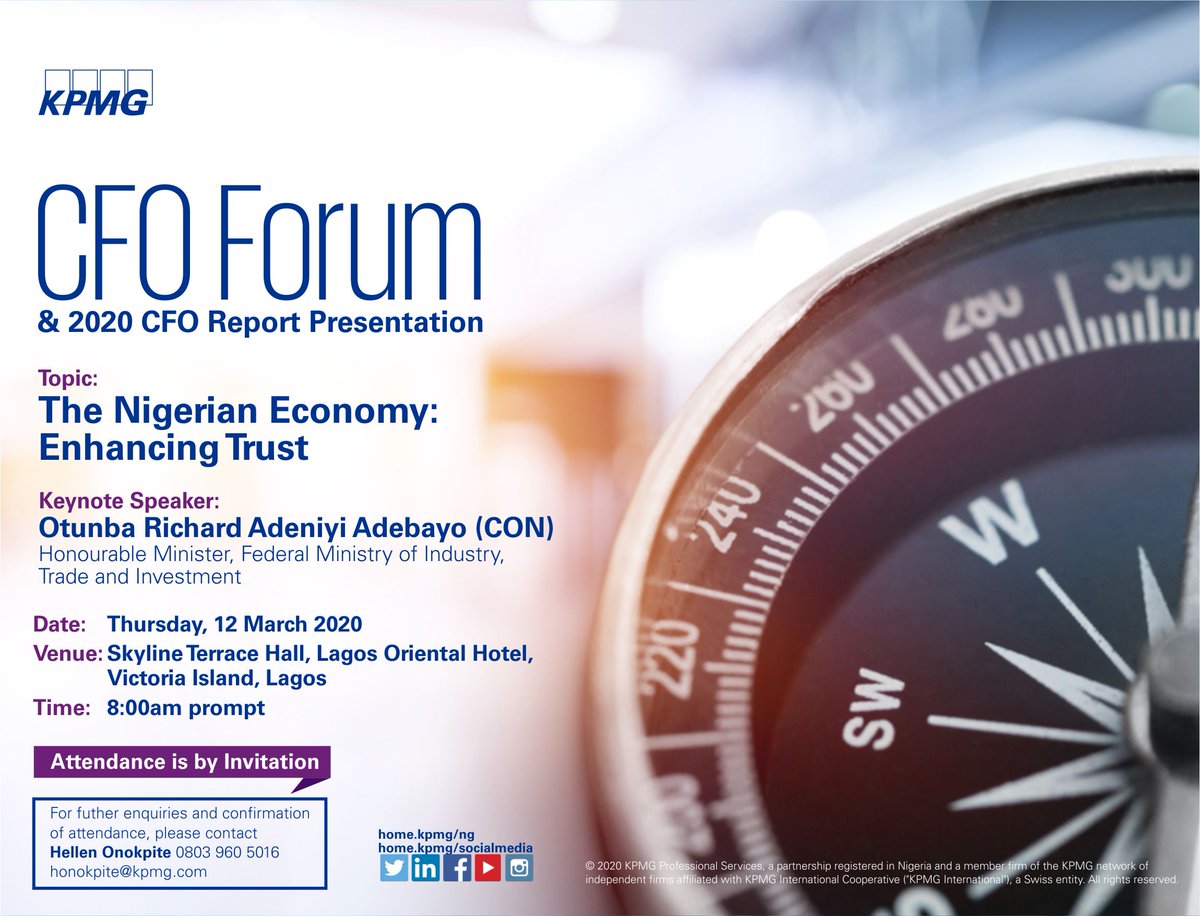 KPMG_NG's tweet photo. To register, call 08039605016/ email honokpite@kpmg.com 

#KPMG #KPMGNigeria #KPMGAfrica #CFO #CFOForum #nigeria #economy #KPMGCFOReport2020 https://t.co/gRFnERgt0d