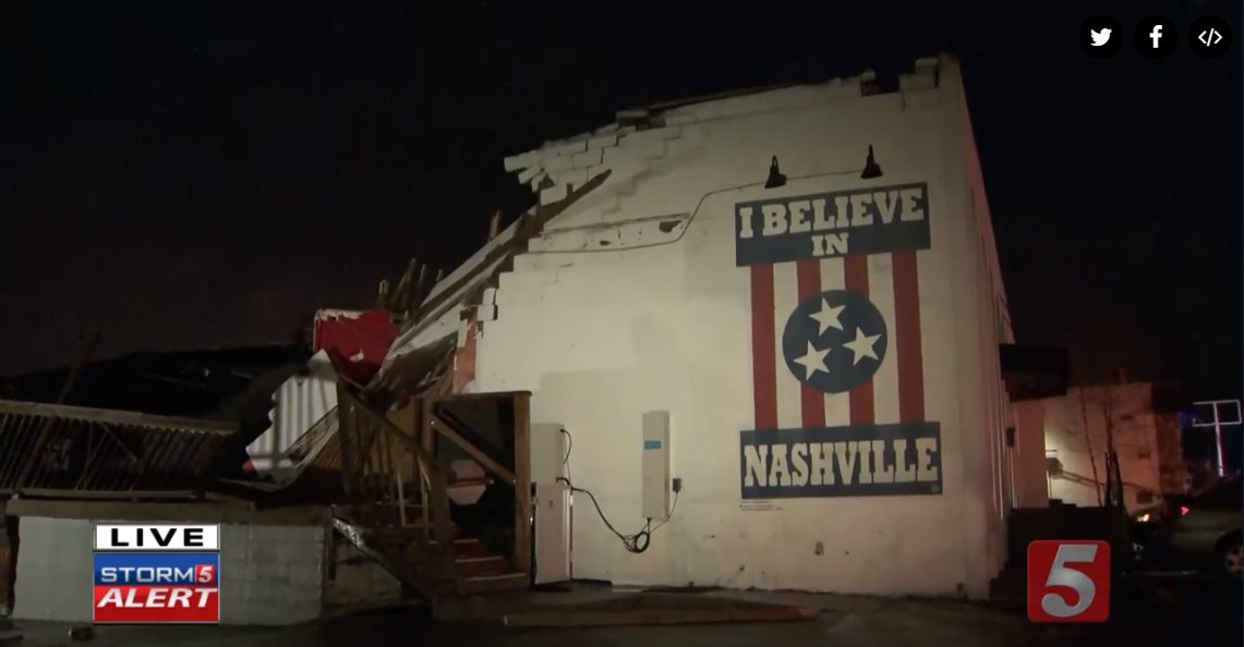 NbergWX's tweet photo. Watching the Nashville local affiliate coverage, just came across this eye catching and unfortunate image from NC5 of a building destroyed by the tornado. Praying for those people. https://t.co/hTQs3p83yT
