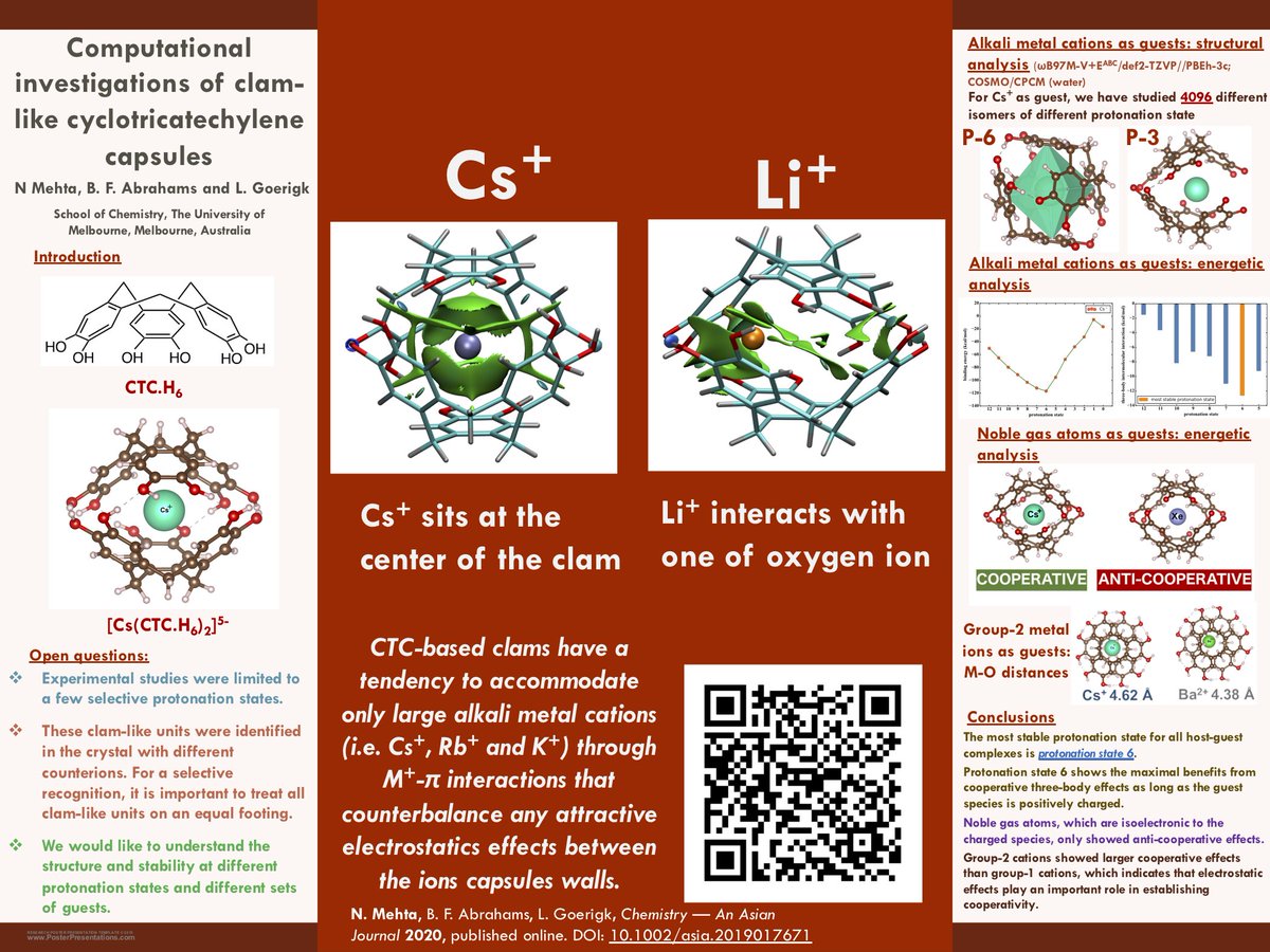 Isolation of alkali metal cations from aqueous solution is challenging. Here we present an analysis of the stability and cooperativity of self-assembled clam-shaped capsules that offer a promising route towards achieving this. #RSCPoster #RSCInorg #RSCMat #RSCPhys #OzChem