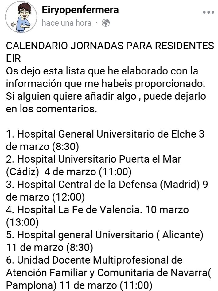 eiryopenfermera's tweet photo. JORNADAS PARA RESIDENTES
#EIR2020.

He hecho una lista con 28 Hospitales /Unidades Docentes  donde poder asistir previa elección de plaza.
Gracias por vuestra colaboración🤗. 
Hay muchos residentes mayores encantados de recibir con los brazos abiertos a sus nuevos co-R 🤗 https://t.co/A5VhNrITdM