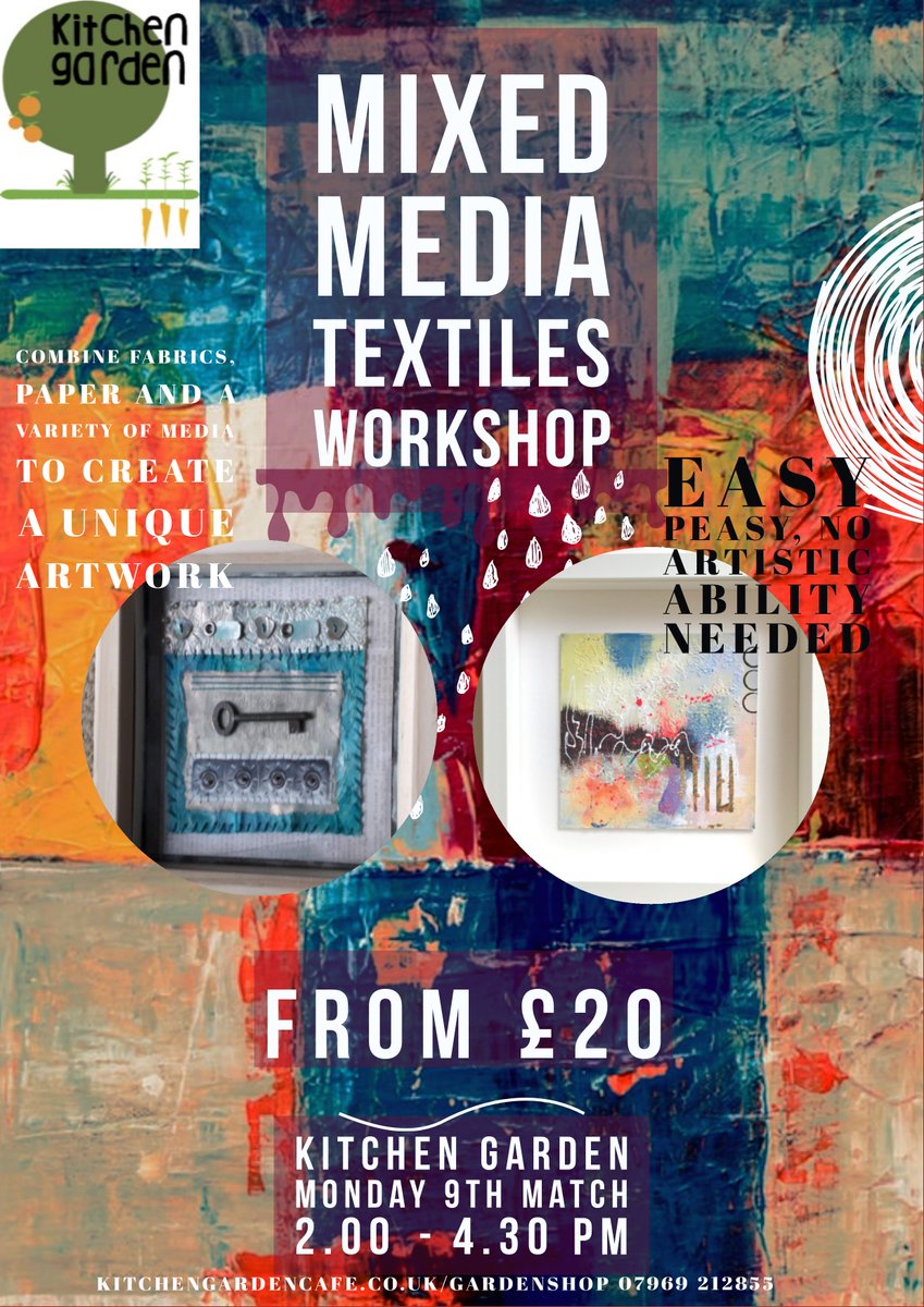 KitchenGardenKH's tweet photo. Our Mixed Media Textiles workshop starts Monday! 😃🧶🧵

Use a range of fabrics, paper a variety of media to create your own unique piece of artwork. Rich in colour and looks beautiful when framed.

#artsandcrafts #textiles #workshop #fabrics #mixedmedia https://t.co/f4akkx3kdD