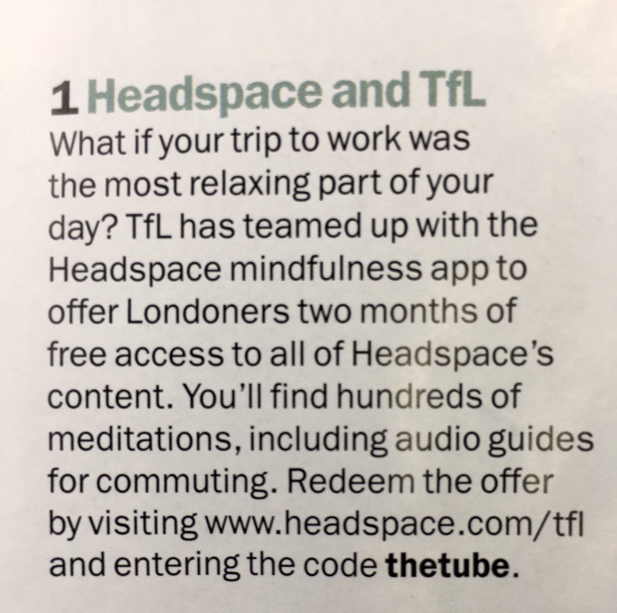 Helene_Cardona's tweet photo. Free use of @Headspace for 2 months. Thanks @TfL that’s awesome! #Wellbeing https://t.co/Egc7TelVwy