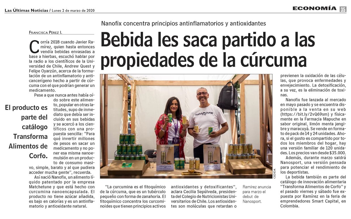 Corfo's tweet photo. Nanofix es un suplemento alimenticio único que incorpora propiedades antioxidantes y antinflamatorias de la cúrcuma, parte del catálogo @Transforma_Alim 👉 https://t.co/dB5PBVL7Ai https://t.co/DZL2yZc2PW