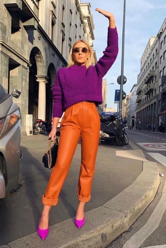 AlmaAlessandra's tweet image. #styleinspo #colorblocks #brightcolors 🧡💜💚