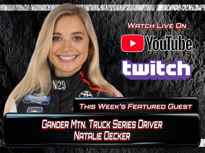 Hey Everyone! Don't forget, we're back at it tonight at 7PM! Our featured guest this week is <a href="/NatalieRacing/">Natalie Decker</a> from the Gander Mtn. Truck Series, plus we get another pipin' hot recipe from the NASCASR Kitchen.