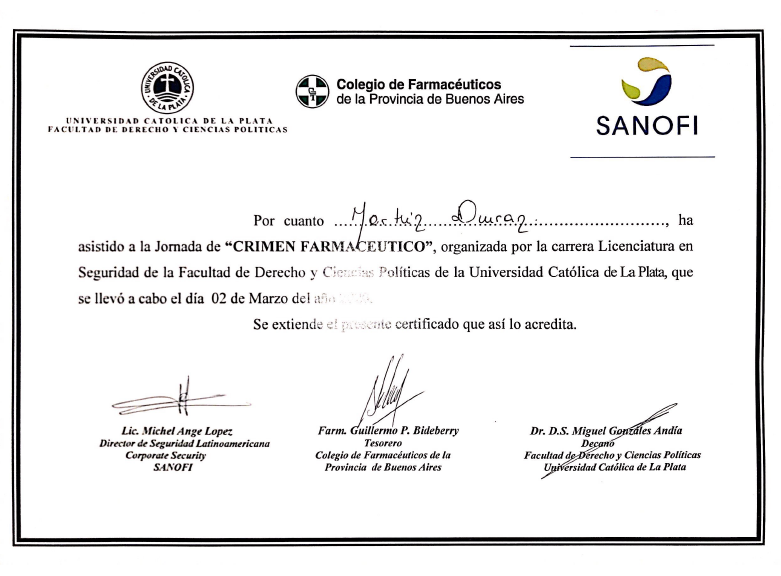 SeguridadDuran's tweet photo. El día 02 de marzo asistí a la Jornada de Crimen Farmacéutico organizada por la Carrera Licenciatura en Seguridad de la Facultad de Derecho y Ciencias Políticas de la Universidad Católica de la Plata. Muy interesante. Muchas gracias por la invitación. https://t.co/p7TuQt6doO
