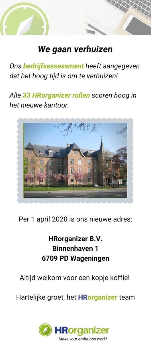 HRorganizer's tweet photo. Wij gaan verhuizen! Vanaf 1 april 2020 zijn wij gevestigd op ons nieuwe adres. 🏠 https://t.co/xBoAF4irTH