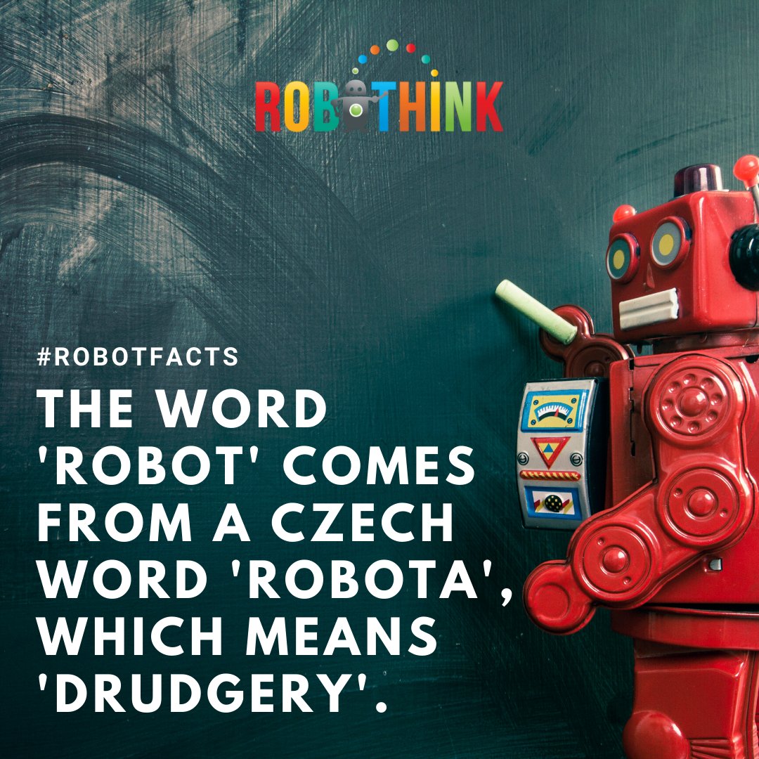 RobothinkUK's tweet image. #RobotFacts

The word &apos;robot&apos; comes from the Czech word &apos;robota&apos;, which means &apos;drudgery&apos;.

#Robotics #Coding #AfterSchoolClubs #RoboticsCourses #RoboThinkUK #RoboThink