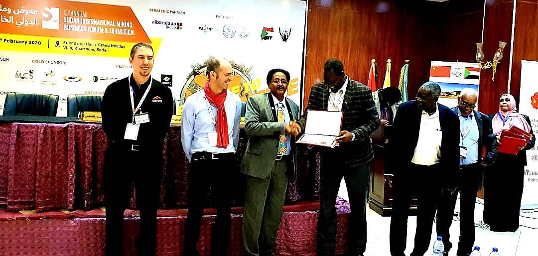 AMGC31543769's tweet photo. AMGC Director General Participated in the 5th Annual Sudan International Mining Business Forum &amp; Exhibition  held from 18th to 20th February 2020 in Khartoum, SUDAN. Mr Shaddad was honored by H.E. Prof. Tawer, the member of the Sovereign Council of the Government of Sudan. https://t.co/uo2cBh5rcI