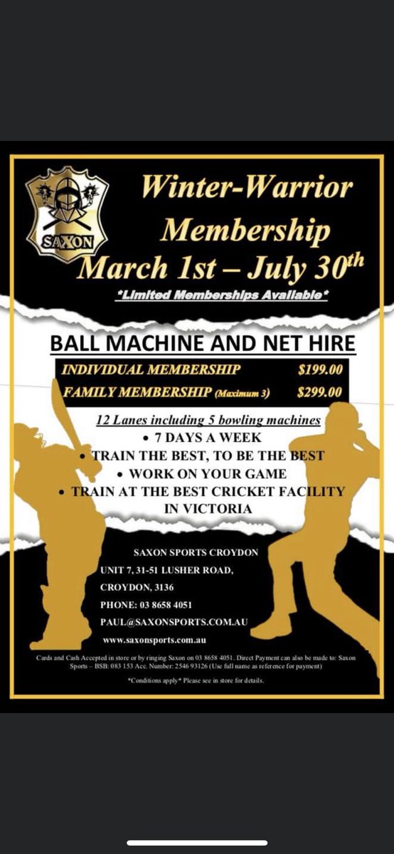 Temps, our great Club Sponsor Saxon are offering this fantastic Winter membership. Please contact Paul Attfield (details in flyer) to book in &amp; give them some support back. #🐍🐍🐍🐍