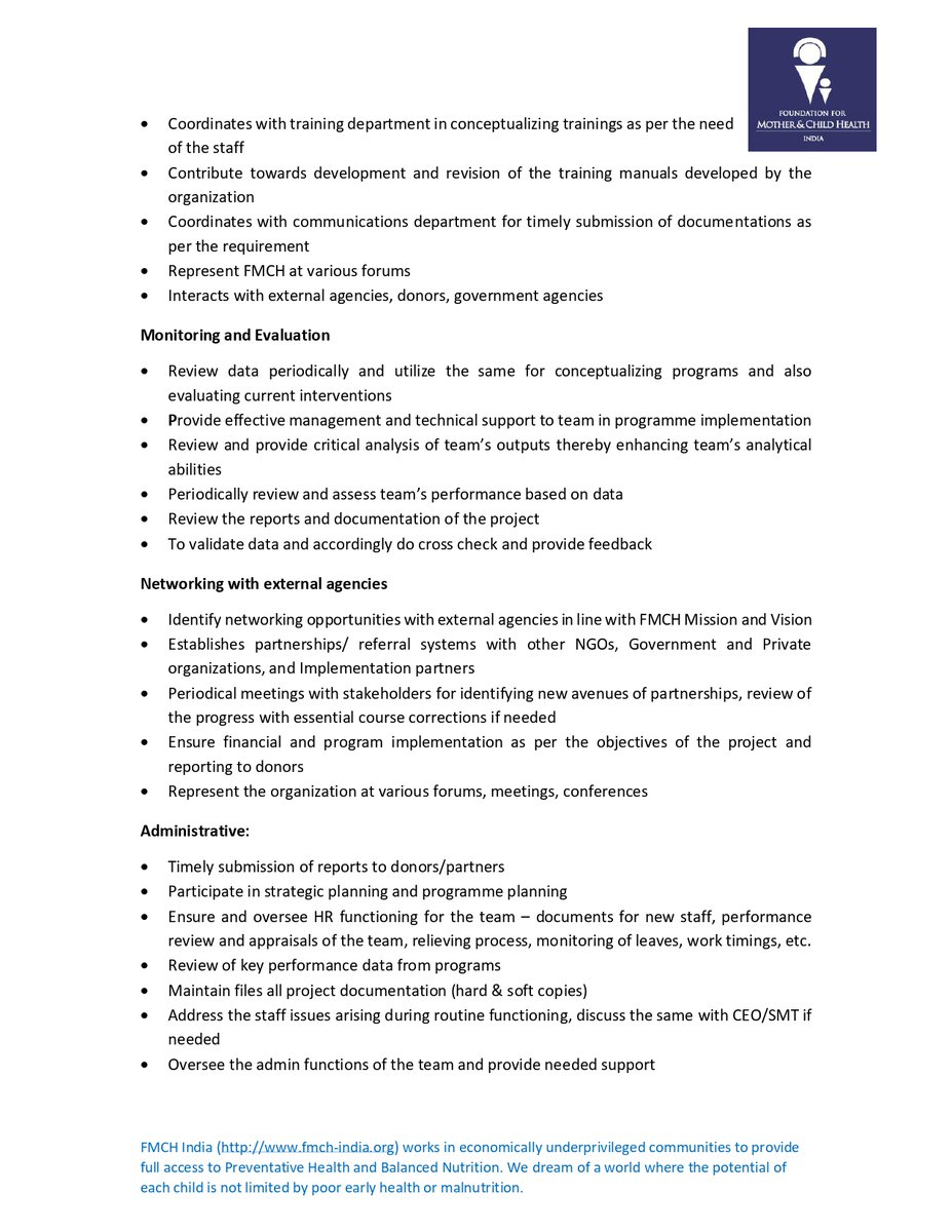 FMCHIndia's tweet photo. "We are hiring- Operations Director!"
We are looking for you if you have a work experience of atleast 8-10 years in the social sector, with 6 years in program management of health/nutrition initiative.
#fmchindia #hiringnow #leadershiprole #dynamicteam #startupenvironment https://t.co/wM7bYc8rDU