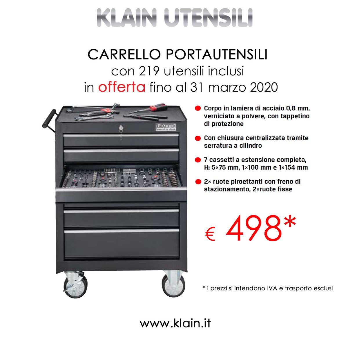 KlainSrl's tweet photo. Carrello portautensili con 219 utensili inclusi, in offerta solo a marzo!  Per info e ordini contattaci https://t.co/Au6ewnrsoo bergamo@klain.it 035.877874

#tool #tools #utensili #utensileria #attrezzidalavoro #carrelloportautensili #arredamentiindustriali #officinemeccaniche https://t.co/k7iHDlPhOw