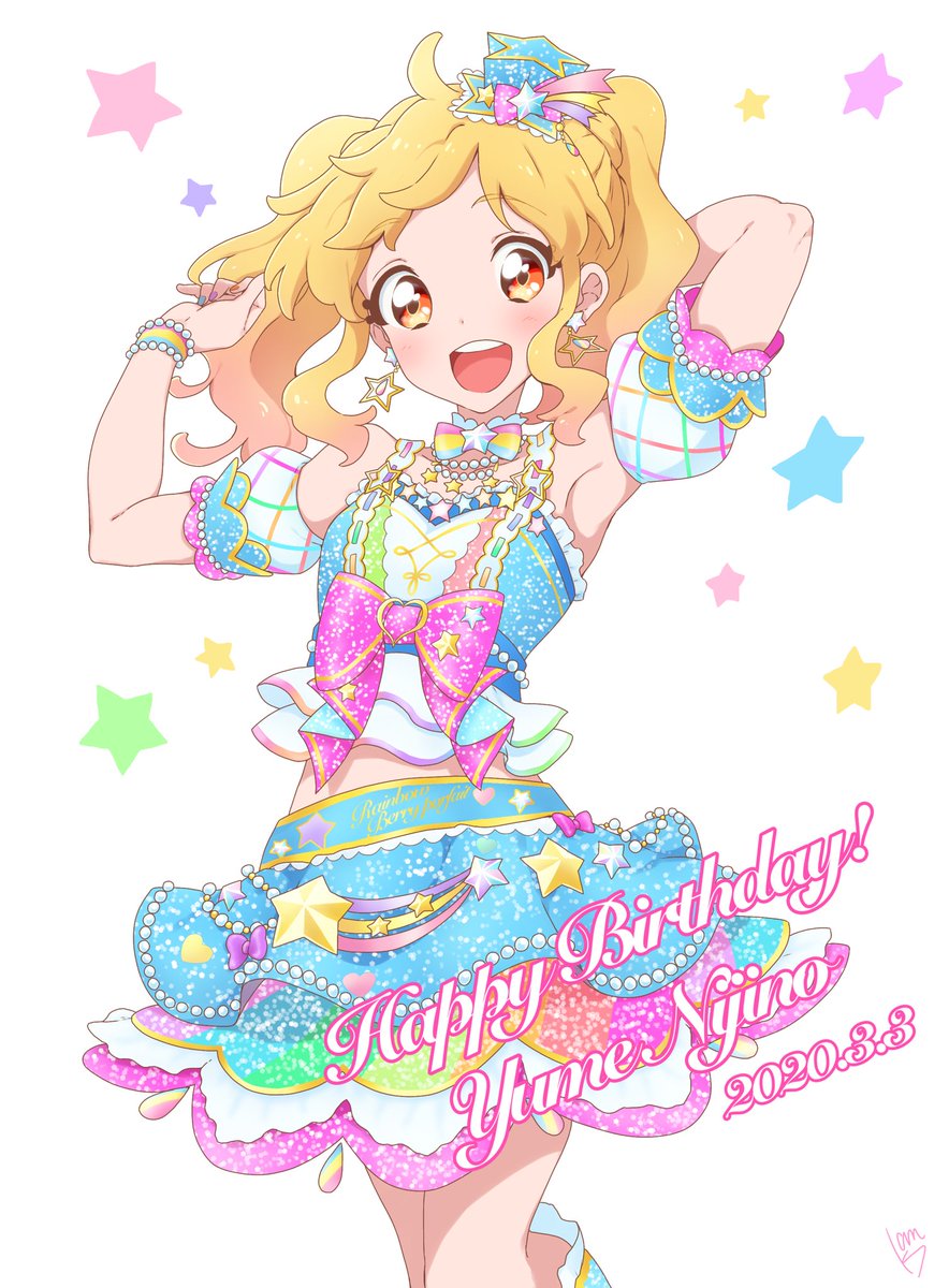 1girl solo blonde hair happy birthday jewelry idol smile  illustration images