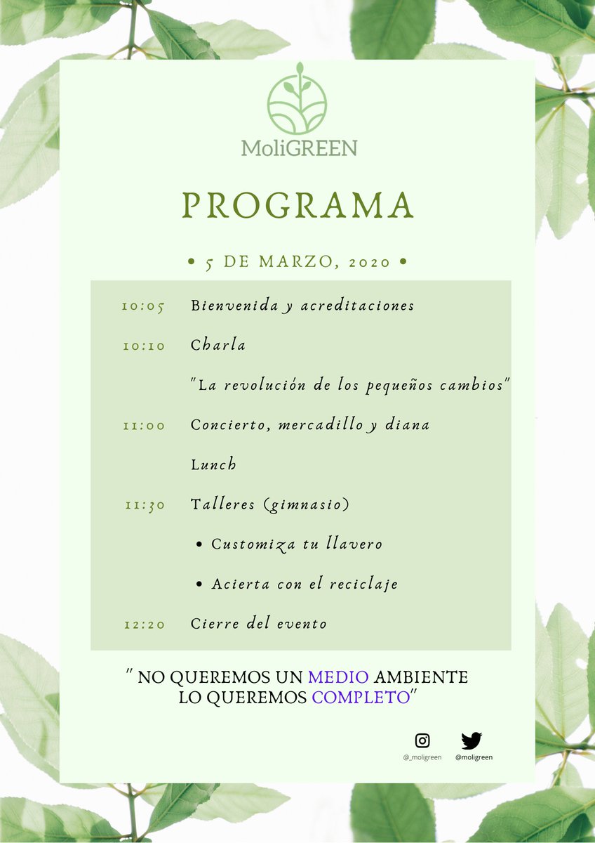 GreenMoli's tweet photo. Este es el programa del que podréis disfrutar todos los invitados/as al evento organizado por MoliGREEN ♻️
¡OS ESPERAMOS! 👏🏽 https://t.co/DRExJ9BjHX