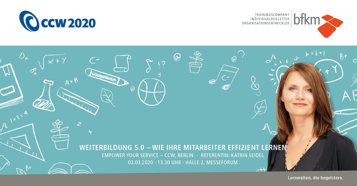 bfkmGmbH's tweet photo. Gleich in Halle 2, Messeforum auf der @ccw_berlin  Katrin Seidels Vortrag "#Weiterbildung 5.0". Wer ist dabei? #effizienterlernen #trainingscompany #empoweryouremployees https://t.co/YexTXAX4u8
