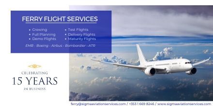 For more information on our #FerryFlight solutions and how they can be expertly tailored and delivered to meet your specific needs, contact our team today on;

Email: ferry@sigmaaviationservices.com
Tel: +353 1 6698246 or Mobile/WhatsApp: +353 879158415

 #ferry #Aviation