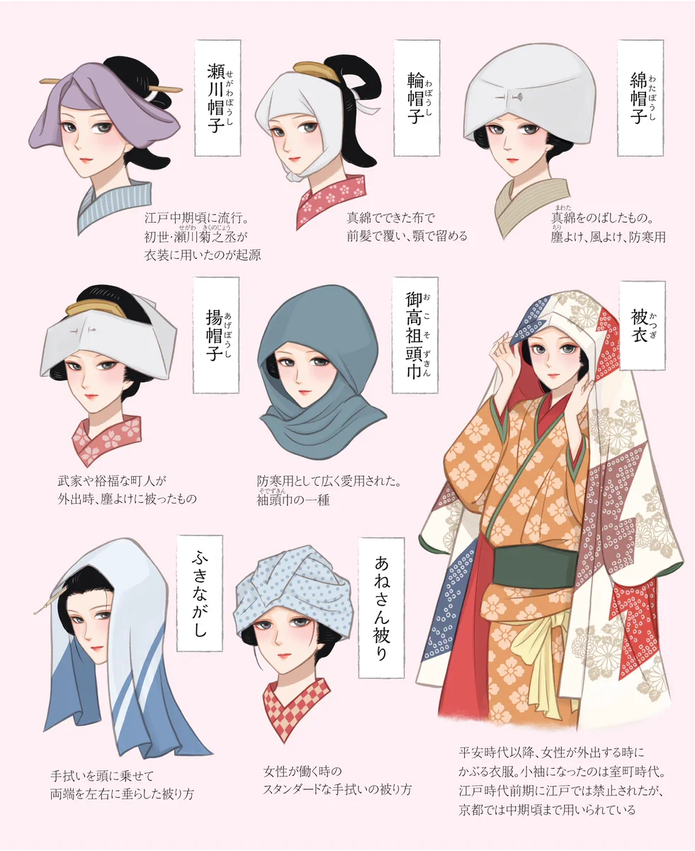 《江戸時代》女性の被りものまとめ！スタンダードから防寒用まで沢山あるっっ!!