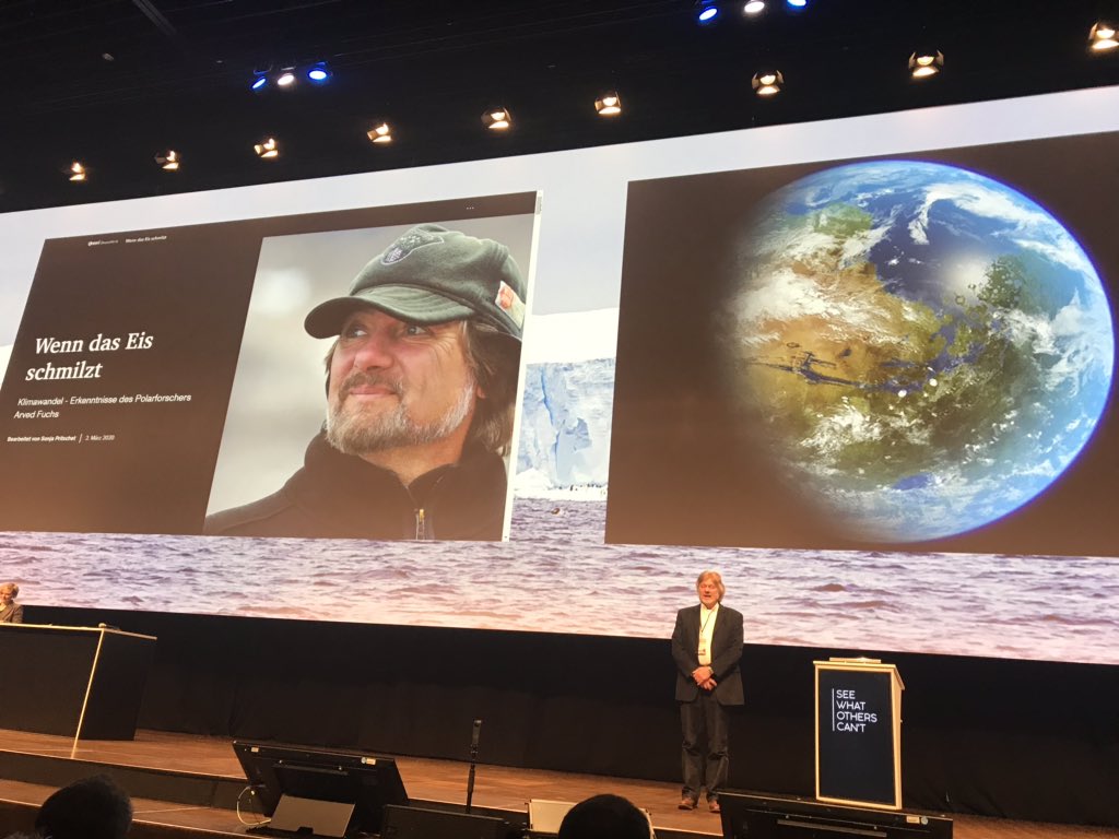 Esri_de's tweet photo. Arved Fuchs auf der #EsriKon-Bühne! Der Polarforscher begreift die ökologische Herausforderung als Chance, die Erde wieder so zu gestalten, wie sie die Menschen brauchen – ökologisch nachhaltig. Mehr zu Arved Fuchs im WhereNext-Interview: https://t.co/L1eOruFpJj https://t.co/wYIw1U51fe