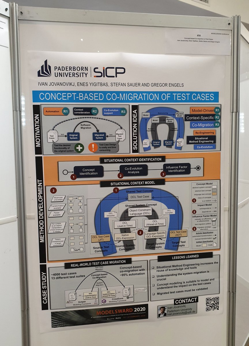 ivan_jovan's tweet photo. We won the Best Poster Award at MODELSWARD 2020 for our paper "Concept-based Co-Migration of Test Cases" @ivan_jovan @enesy14 @stsauer13 Gregor Engels @SICPaderborn @unipb #MODELSWARD20 #Valletta #Malta https://t.co/hTrpNW0nRf