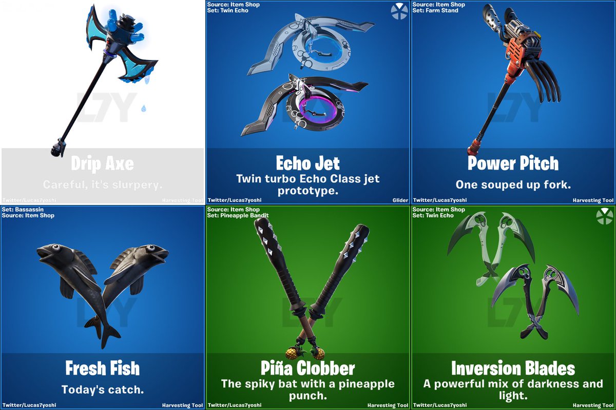FortniteInfoES9's tweet photo. Todas las mochilas/picos/ala deltas/gestos filtrados en esta actualización.

#Fortnite
Via: @Lucas7yoshi https://t.co/9FsJvUH6nm