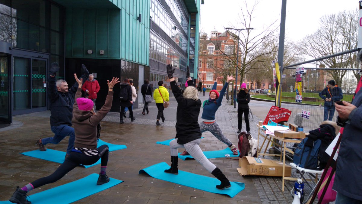 Now the yoga Matt's are out!!!

Staff health and staff wellbeing is part of our #FourFights, let's show you how it's done!!!!

#FourFights 
#UCUstrike 
#UCUstrikes
#UCUstrikesback