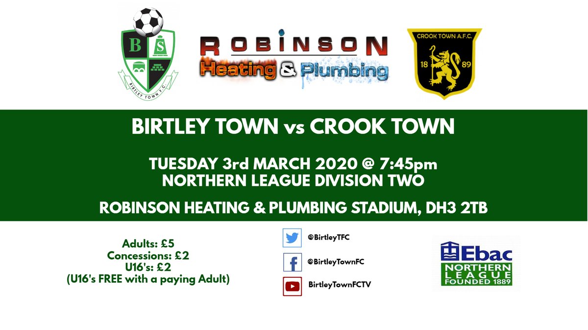 BirtleyTFC's tweet photo. IT'S MATCH DAY!!!

We welcome @crooktown_afc to the @RobinsonsHeat-ing &amp; Plumbing Stadium tonight for our @theofficialnl Division Two clash. Kick off is at 7:45pm, we'll be open from 6pm and you can check out our most excellent preview on the link below!

https://t.co/zaCnZblNZY https://t.co/n2iSrrsFlZ