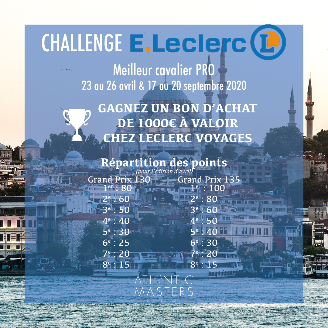 ContestMasters's tweet image. #PARTENAIRES 🤝

✈️ Leclerc Sainte-Eulalie récompensera le meilleur cavalier PRO d’un bon d’achat de 1000€ à valoir chez Leclerc Voyages ! 

Retrouvez le règlement sur notre site internet atlantic-masters.fr/challenges/

#AMC #Bordeaux #jumping #sport #partenaire #Leclerc #voyage