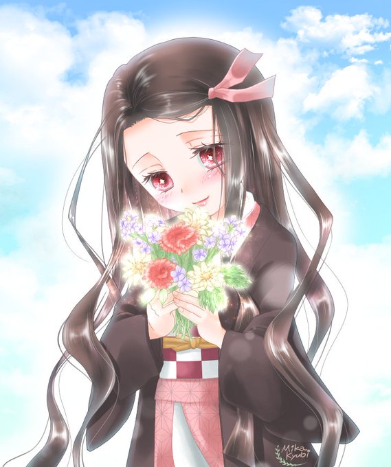 九尾みかさんがTwitterに投稿した竈門禰豆子(鬼滅の刃)のイラスト。