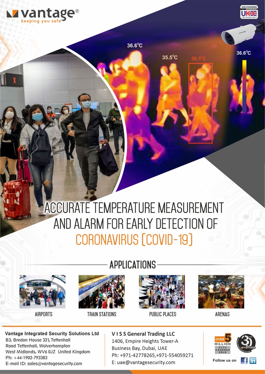 VantageSecurity's tweet image. Accurate Temperature Measurement For Early Detection of CORONAVIRUS!
Contact Us Now- goo.gl/kREiin 
#Vantage #Security #keepingyousafe #cctv #surveillance #accesscontrol #alarmsystems #entrancemanagement #turnstiles #metaldetectors #parkingmanagement #ThermalCameras