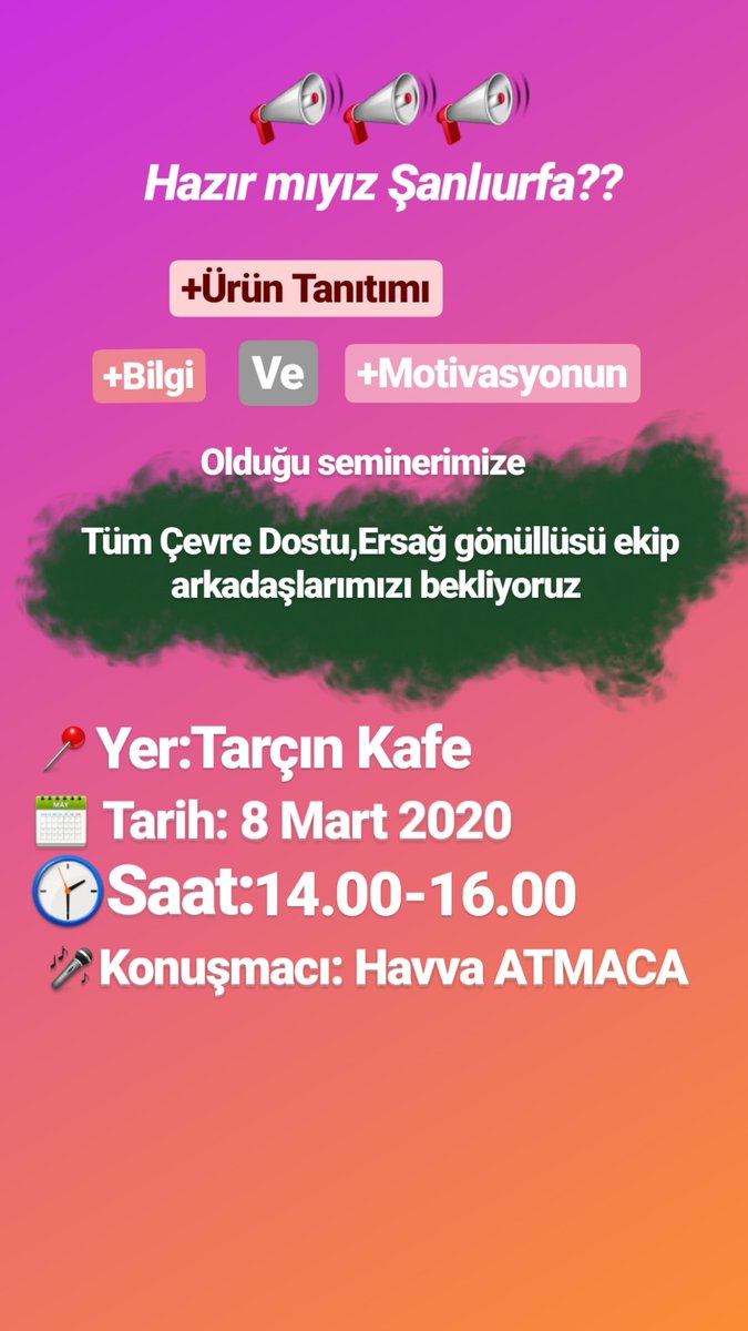 Zorlukları aşmanın tek yolu, yeni girişimlerde bulunmaktır...🌸🌸🌸

Şanlıurfa bu yeni girişimde sizlerle birlikte olmaktan mutluluk duyarım.Tüm Ersağ Ailemi bekliyorum🇹🇷🇹🇷🇹🇷
