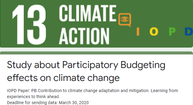 ❗️We're collecting experiences of Participatory Budgeting and Climate Change

👉Contribute to the production of a publication through your experience.

EN forms.gle/qKauFYVR57j4Bs…
FR forms.gle/mg4cMQERnABvr5…
ES forms.gle/fdG3k8mJu8cao6…
PT forms.gle/7hi8ya4Xzvby9u…