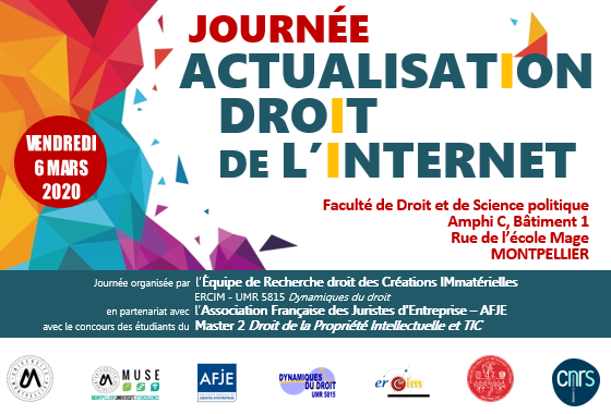 DynamiquesDroit's tweet photo. RDV 6 mars Journée Actualisation Droit de l'Internet @Faculte_DSP_UM  @umontpellier  @CNRS_OccitaniE
 @Master2_PI  @univ_droit  @SciCommonData  @MSHsud
 @AfjeAfje    https://t.co/rcXjwwcxW6 https://t.co/q2oNmn9kbT