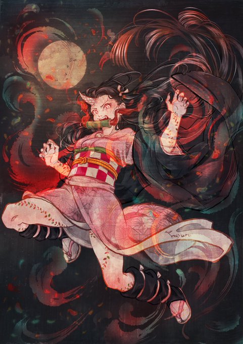 樹もゆるさんがTwitterに投稿した竈門禰豆子(鬼滅の刃)のイラスト。