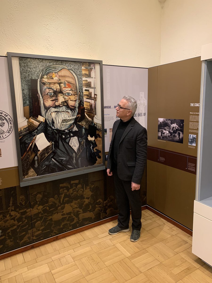 SarahPDavidson's tweet photo. Exciting to be at the unveiling of the new @CalumColvin portrait of Andrew Carnegie this morning. Kudos to the @carnegiemuseum and #Carnegie #Dunfermline Trust for a bold commission. https://t.co/gsV0pVZWSs