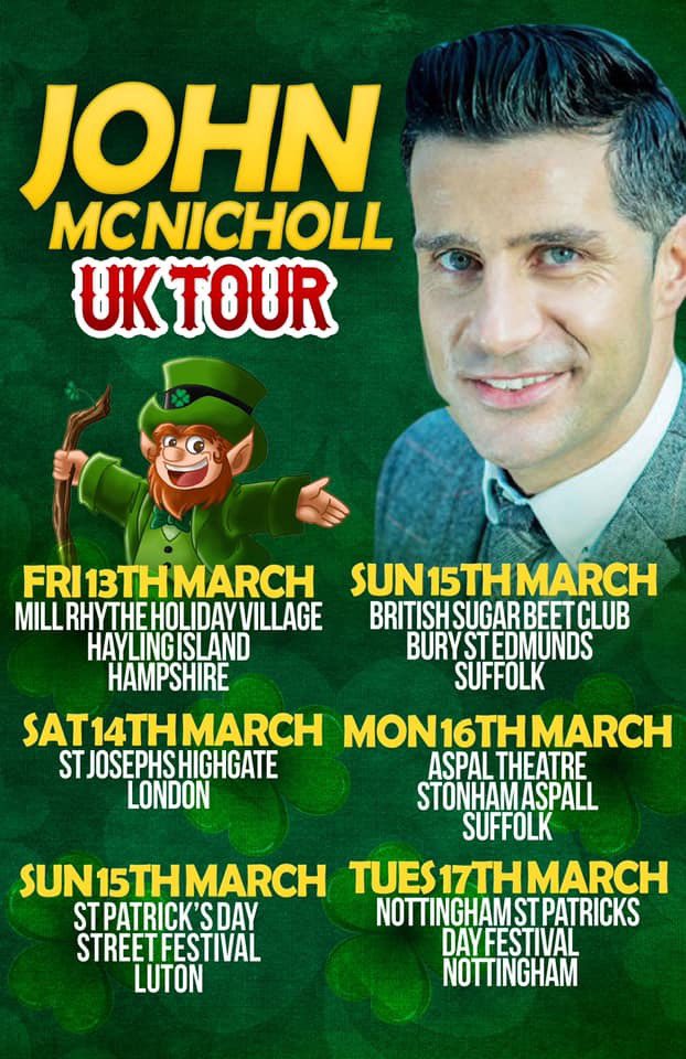 dawnmmusic's tweet photo. Check out the dates for the upcoming #UKTour from the fabulous @johnmcnicholl & band 🎶☘️ #StPatricksDay #PatricksWeekend ☘️ https://t.co/iYiuVsOeE3