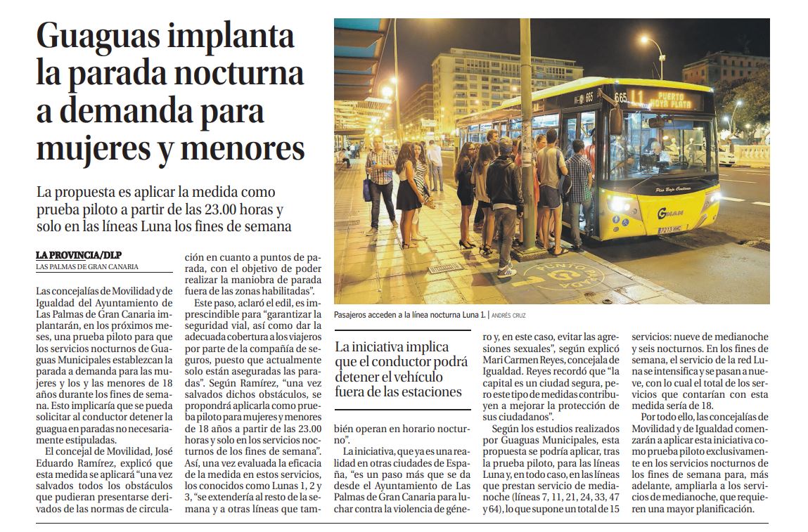 PoliciaLPA's tweet photo. Nos gusta esta iniciativa del servicio de @GuaguasLPA, ¿la conoces?

En los próximos meses, para mayor seguridad de usuarios será posible pedir al conductor de la guagua que realice la parada en cualquier punto de su itinerario. Solo en las líneas nocturnas los fines de semana. https://t.co/3GK2rNGAmW