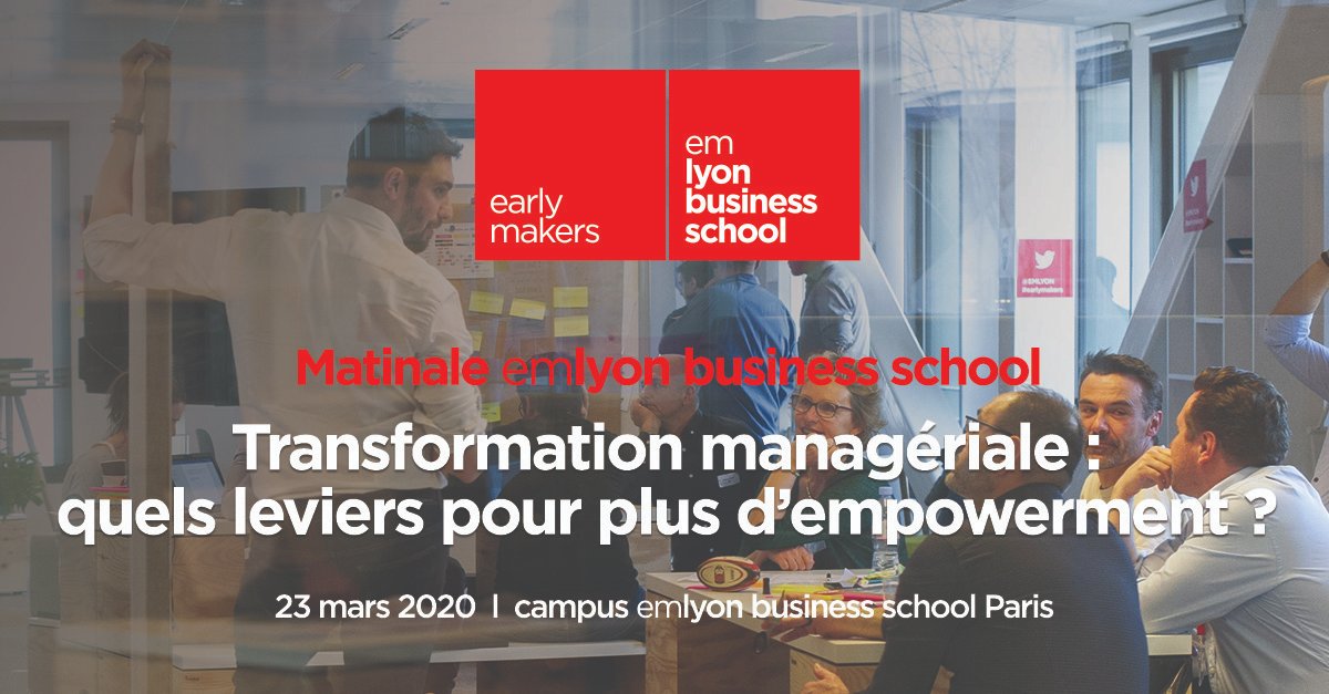 EMLYON's tweet photo. Matinale emlyon business school : Quels sont les leviers qui favorisent l’#empowerment chez ses collaborateurs ? Réponses avec Frédéruc Dutertre & Thierry Nadisic
📅le 23 mars à 9h
📍Campus Paris
👉Inscrivez-vous : https://t.co/9JyROusoDq
#earlymakers #transformationmanageriale https://t.co/ifmb5dgwZ4
