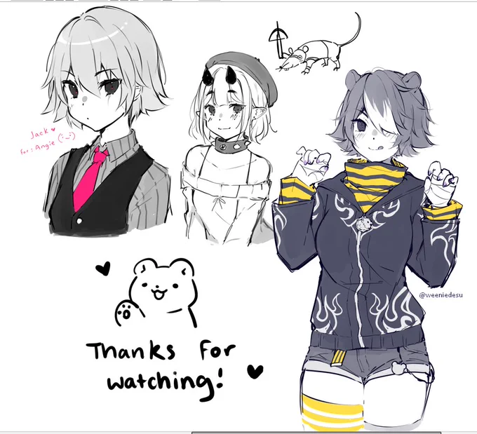 thank you to everyone who stopped by my stream today!! It was fun, sorry i struggled a bit but i appreciate everyones support! ?✨ here are some sketches from stream :3c 