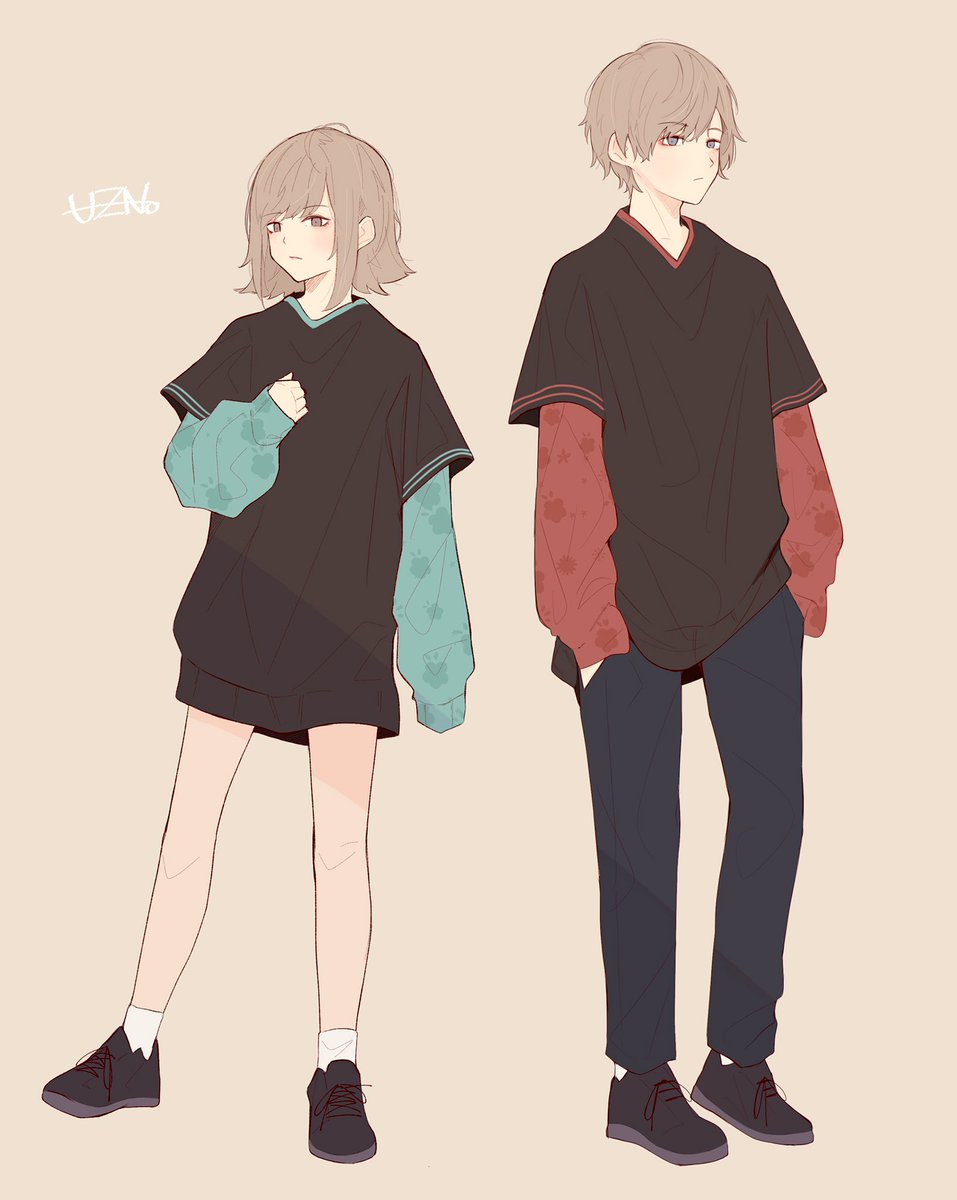 おそろコーデ Uzno 2月 仕事募集のイラスト