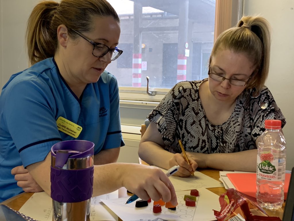 SBtweetsOT's tweet photo. Great session this morning, Teaching Model for Improvement to some of our @NHSGGC Clinical Specialist Occupational Therapists #GGCOT Doing what OTs do best and adapting quickly when the shop had no skittles! @NHSGGCnorthAHP @NHSGGCClydeAHP @NHSGGCsouthAHP #ScILc23 https://t.co/qiuTw7GH4P