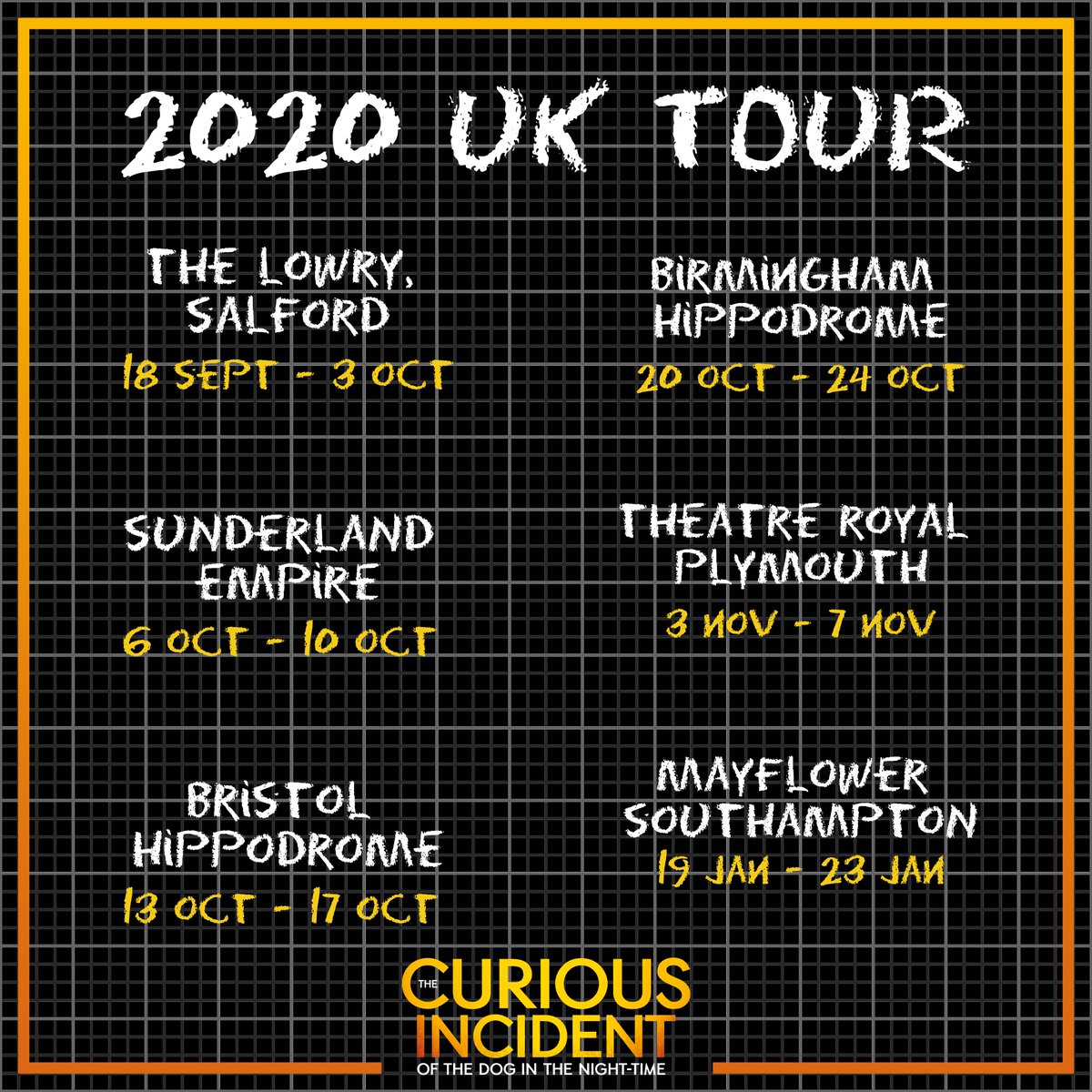 NationalTheatre's tweet photo. The global smash hit is back on tour! #CuriousReturns

Find a venue for @CuriousOnStage near you: https://t.co/JQFGozUfBP https://t.co/G6lAc26I2P