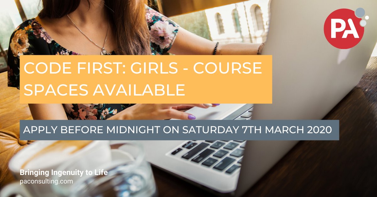 PA_Consulting's tweet photo. Applications for our popular #coding classes this Spring are closing soon – midnight on 7th March! All courses are free and open to any women – no prior coding knowledge needed for the beginner course. Find out how to apply >> https://t.co/VyH8d9Gmrz #womenintech #STEM https://t.co/n3A20ycgbh