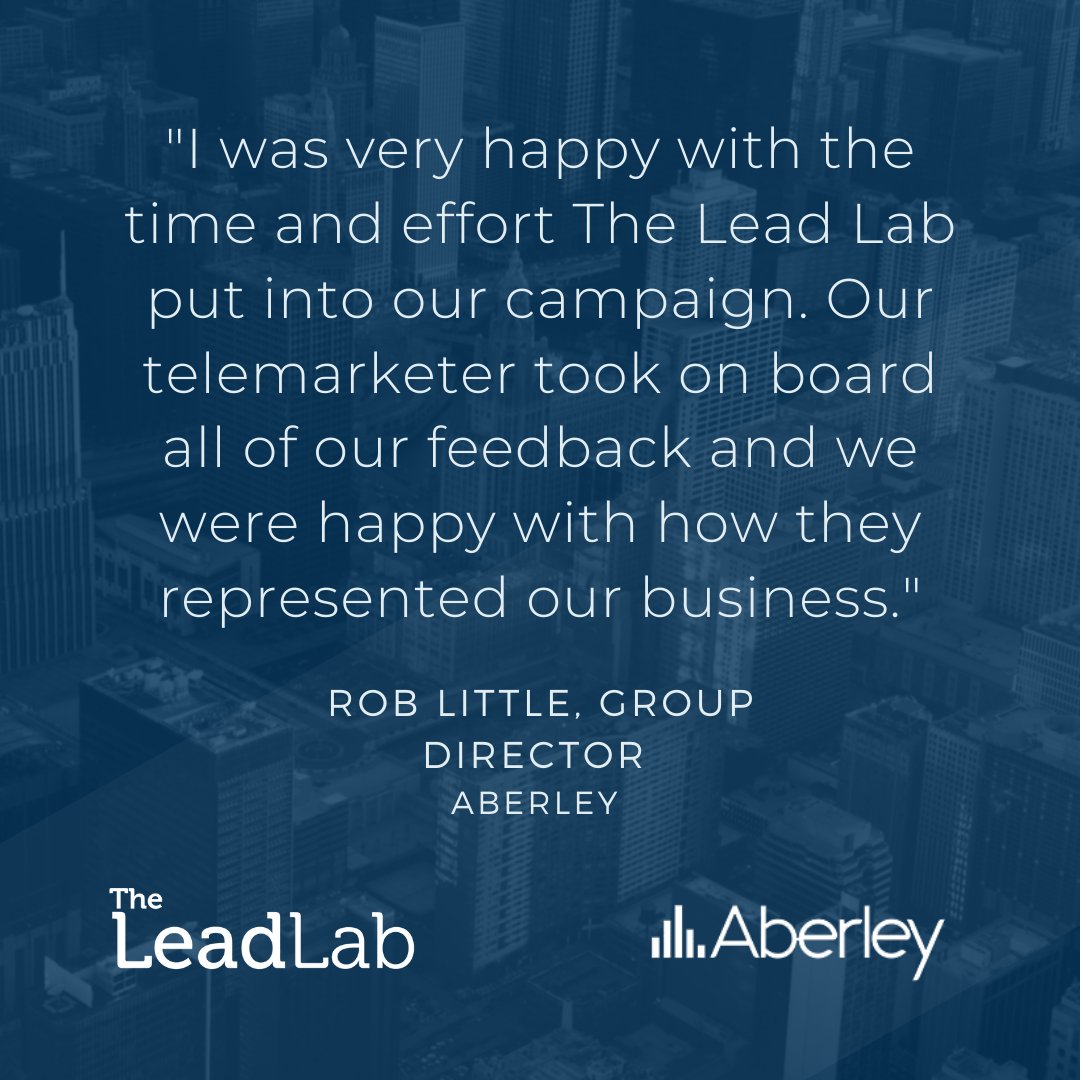 And the happy clients keep on coming! We have really enjoyed working with Aberley - looking forward to working with them on future different campaigns. ☎️📞
.
.
theleadlab.com
.
.
#telemarketing #leads #leadgeneration #b2b